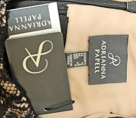 Adrianna Papell Black Sheath Dress with Lace Yoke – Size 6