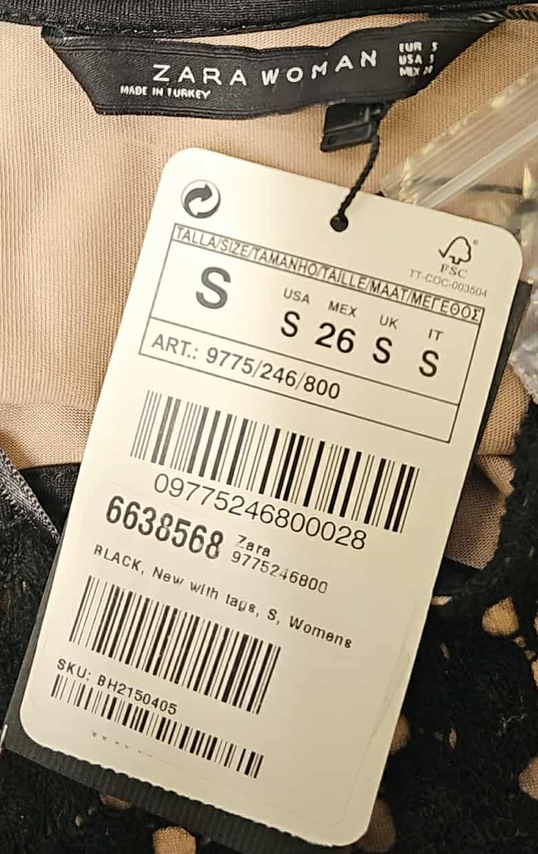 ZARA Woman Black Lace Short Sleeve Dress - Size S - Elegant Fit & Flare