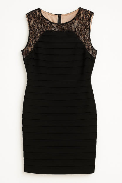 Adrianna Papell black sheath dress with lace bodice and nude lining – size 6 Ghbb Trading