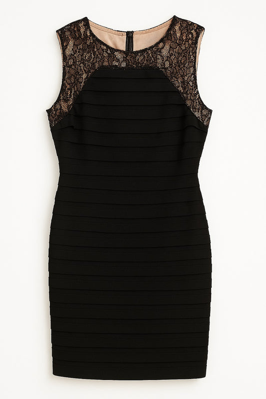 Adrianna Papell black sheath dress with lace bodice and nude lining – size 6 Ghbb Trading