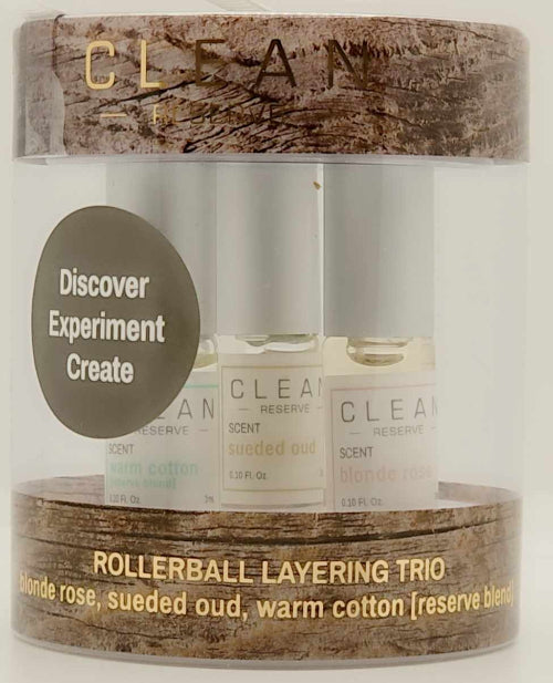 CLEAN RESERVE Rollerball Layering Trio – Blonde Rose, Sueded Oud, Warm Cotton – Unisex Perfume Set Ghbb Trading