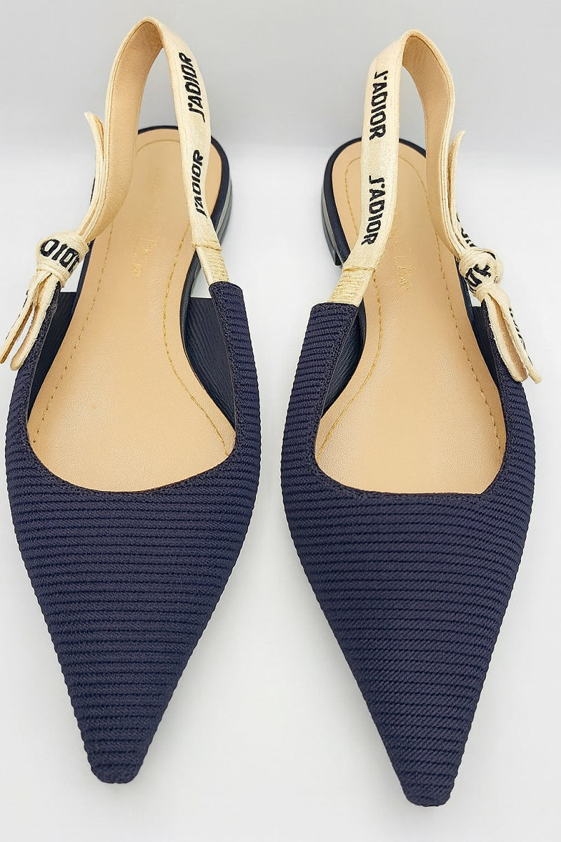 Dior J’Adior Black Slingback Flats – Pointed Toe Designer Shoes by Ghbb Trading