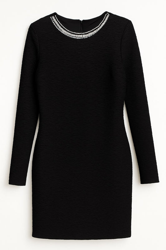 Endless Rose black textured long sleeve dress with beaded neckline – size S Ghbb Trading