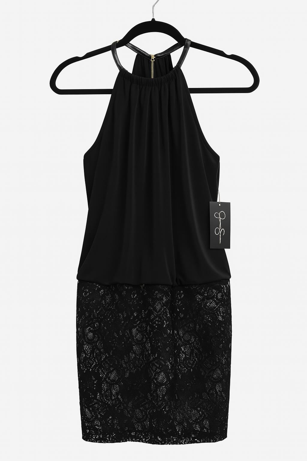 Jessica Simpson Women's Black Halter Neck Dress with Lace Skirt – Elegant Evening Cocktail Dress Ghbb Trading