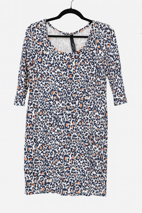 Jessica Simpson Women's Tunic Top with Leopard Print – Size S – Scoop Neck 3/4 Sleeve Casual Shirt Ghbb Trading