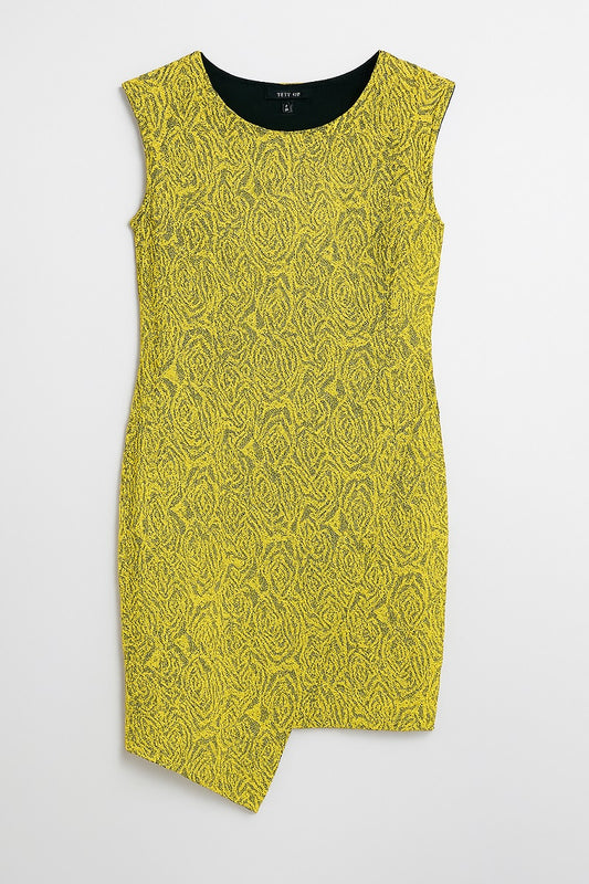KIIND OF sleeveless yellow jacquard rose-patterned dress size S Ghbb Trading