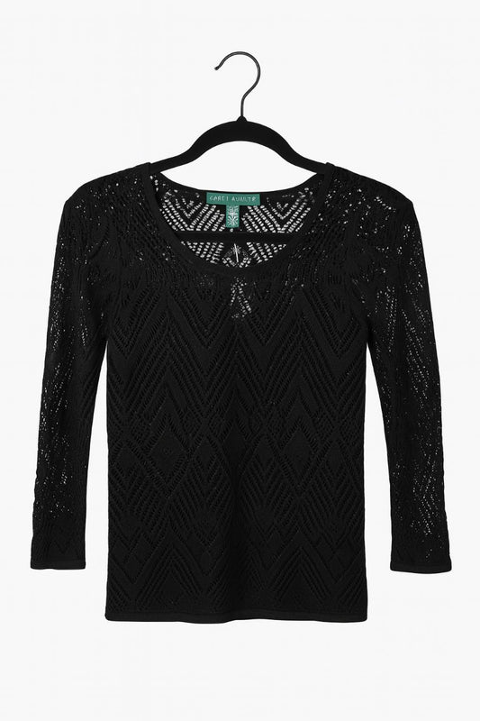 Lauren Ralph Lauren Petite PS Black Crochet Knit Top Ghbb Trading