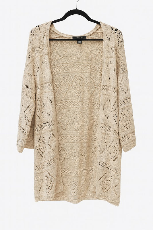 Style & Co. Women's Beige Open Knit Cardigan Sweater – Size XL with crochet pattern and open front design Ghbb Trading
